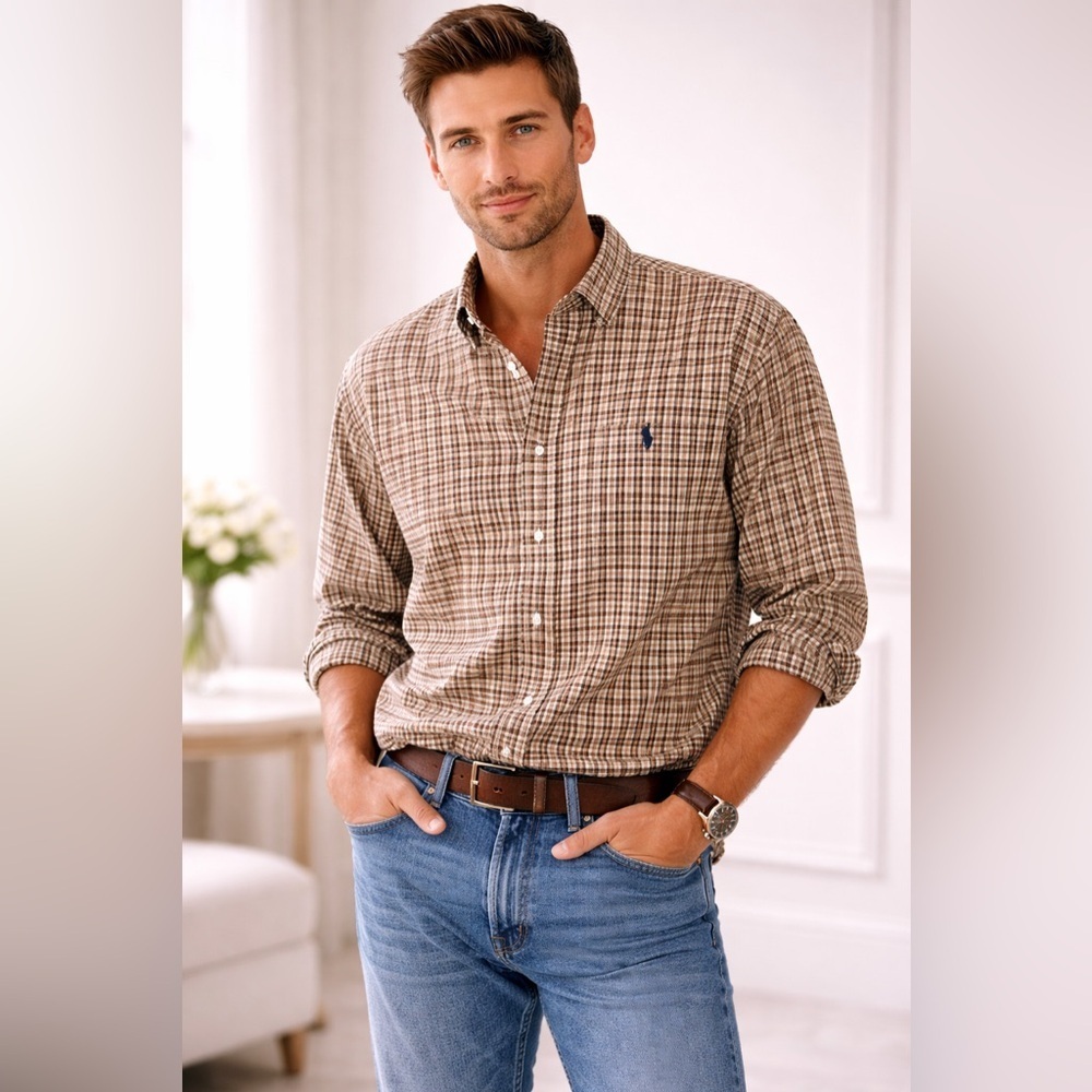 Ralph Lauren vintage Size XXL Brown Plaid Button Down cotton Shirt